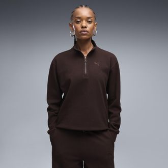 Puma Felpa con zip Essentials Elevated Standard da donna, Abbigliamento, Marrone, XL