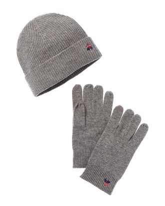 Brooks Brothers 2pc Wool & Cashmere-Blend Hat & Gloves Set