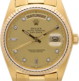 Rolex Pre-owned Rolex Rolex Day-Date Automatic Chronometer Diamond Champagne Dial Mens Watch 18038 CDP
