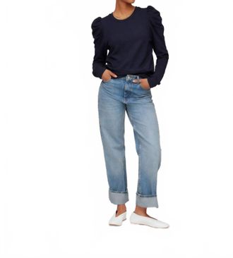 Fifteen Twenty Leila Puff Sleeve Top In Navy