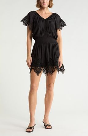 Ramy Brook Arielle Lace Trim Short Sleeve Dress in Black at Nordstrom Rack, Size X-Small