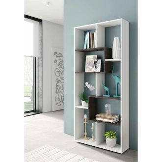 Dmora Librer&iacute;a Ddemira, Librer&iacute;a Multiposiciones Con 8 Compartimentos, Estanter&iacute;a De Oficina, Estante Separador De Ambientes, 80x25h180 Cm, Blanco Y Oxido -