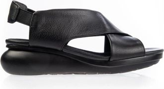 Camper Zwarte platte leren sandalen voor dames - Dames - Sandalen - Zwart - 38 EU - Leer - Schoenen