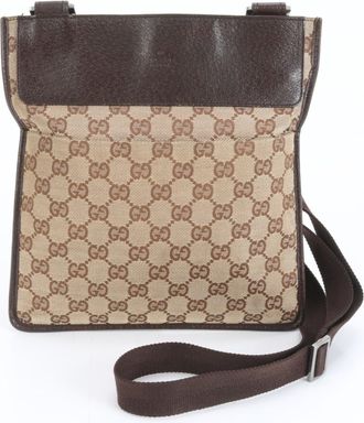 Gucci Brown Leather Canvas Shoulder Bag (Pre-Owned)