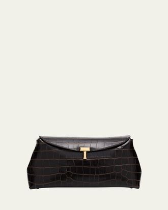 Toteme T-Lock Croc-Embossed Leather Clutch Bag