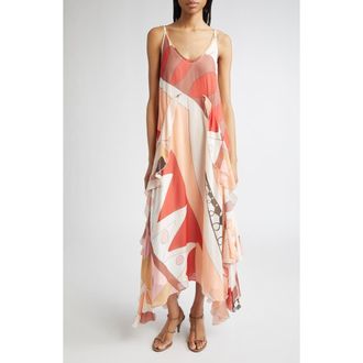 Reiss Sasha Ruffle Maxi Dress in Cream/Red Multi at Nordstrom Rack, Size 12 Us / 16 Uk