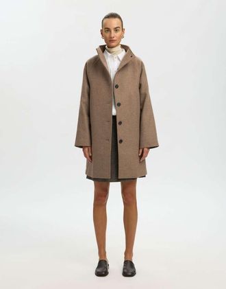 Selected Zia-vinni cappotto al ginocchio in misto lana con maniche raglan grigio