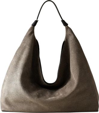 Borbonese Plie Hobo Large - Dames - Schoudertassen - Grijs - ONE Size - Leer - Tassen