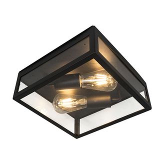QAZQA Moderno Plafón industrial exterior negro 2 luces - Rotterdam Acero inoxidable /Vidrio Cuadrada Adecuado para led Max. 2 x 60 Watt - Qazqa