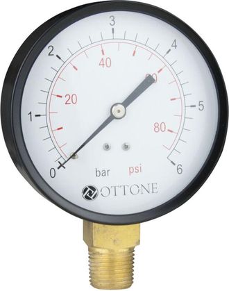 Ottone Manometro 6 bar, quadrante 100 mm, attacco laterale 1/2