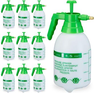 Relaxdays 10 Pulverizadores A Presi&oacute;n, Boquilla Regulable, Riego Plantas, Pesticidas, Producto Limpieza, Atomizador 2l, Verde