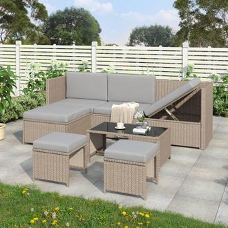 Direct Wicker Lounge Set, Garden Furniture Set, Rattan Sofa Group, Patio Furniture in Khaki | Size: 6 Person