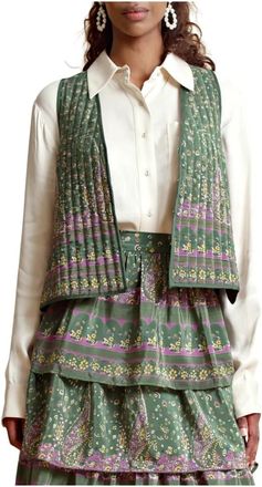 By Ti Mo Luxe Satijnen Vest met Bloemmotieven - Dames - Gillet - Veelkleurig - S - Satijn - Kostuums