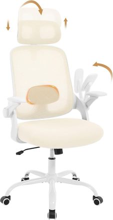 Woltu Silla De Oficina Con Reposabrazos Ajustable, Ergon&oacute;mica, Con Soporte Lumbar, Reposacabezas Ajustable Y Altura Regulable, Giratoria, Color Beige - Wolt