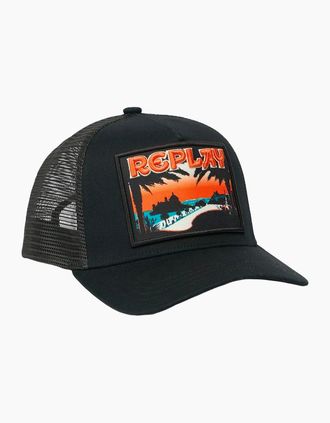Replay Mens Replay Baseball Cap Patch Trucker Cap BLACK - Size: ONE