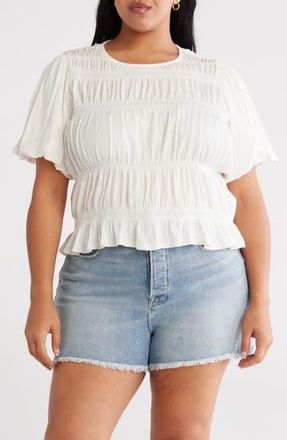 Treasure & Bond Shirred Puff Sleeve Cotton Top in Ivory Egret at Nordstrom Rack, Size 4X