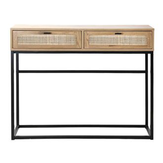 Calicosy 2-Drawer Console Table With Rattan Cane, 100Cm Wide - JAYA in Light Brown