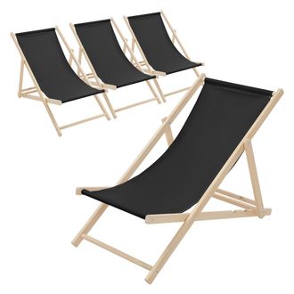 ECD Germany Juego De 4x Tumbonas Playa Madera De Pino Negro 3 Posiciones De Reclinaci&oacute;n Plegable Silla Tradicional De Sol Para Jard&iacute;n O Balc&oacute;n Impermeable Hasta 1