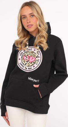 Zwillingsherz Hoodie ZWILLINGSHERZ, Damen, Gr. L/XL, schwarz, Sweatware, Obermaterial: 50% Baumwolle, 50% Polyester, bedruckt, unifarben, normal h&uuml;ftlang, Rundhals,