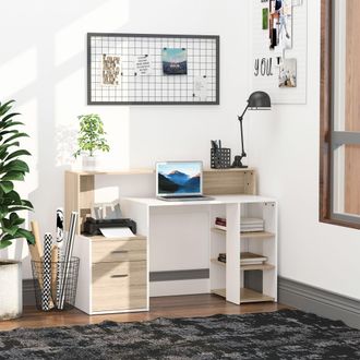 HOMCOM Multi-Storage & Workstation Desk Table Storage Shelves Home Office in Brown