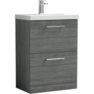 Balterley Balterley Modern Bathroom 2 Soft Close Drawer Floor Standing Vanity Unit & Thin-Edge Basin, Anthracite, 600mm