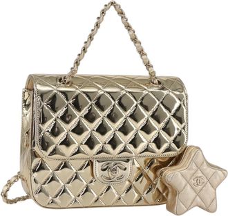 Chanel Hollywood Boulevard Backpack With Star Coin Purse Quilted Metallic Leather Gold Patent_Leather Backpack Bag (Pre-Owned)