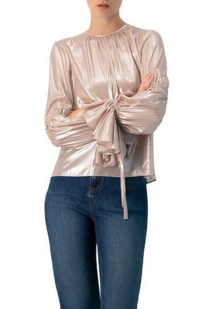 Ivonne Straight Metallic Sheer Blouse in Dusty Pink at Nordstrom, Size 14