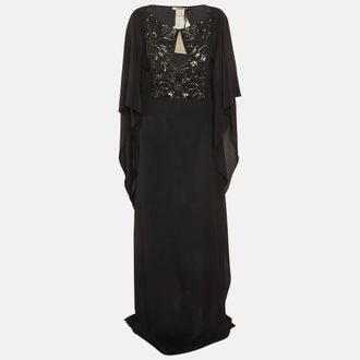 Roberto Cavalli Black Silk Embroidered Maxi Kaftan
