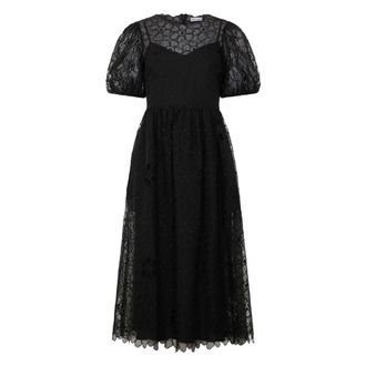 Red Valentino Party Dresses, female, Black, Size: XS Elegant Long Dress with Tulle and Flowers