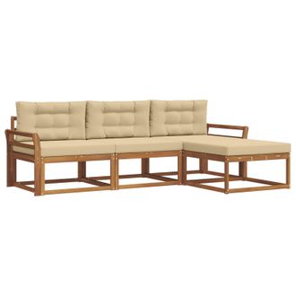vidaXL Conjunto De Sof&aacute;s De Exterior Con Coj&iacute;n 4 Pcs Natural Y Beige Vidaxl