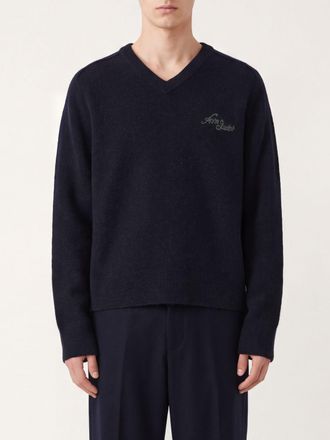 Acne Studios Maglia in cotone con scollo a V e logo jacquard