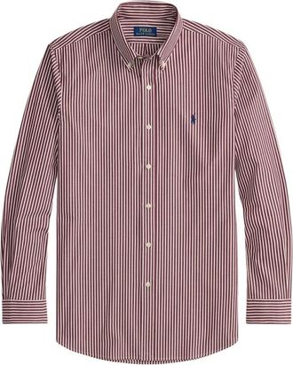 Polo Ralph Lauren Overhemden, Heren, Bruin, M, Katoen, Poplin Stretch Gestreepte Overhemd
