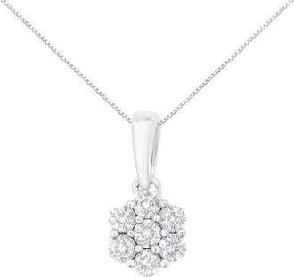 House of Brilliance 14K White Gold 1/2 cttw Diamond 7 Stone Floral Cluster Pendant Necklace at Nordstrom