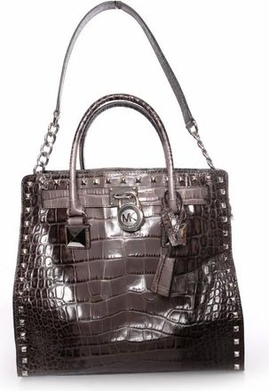 Michael Kors Pre-owned Womens Grey croc embossed Hamilton tote with silver hardware. Leather - One Size
