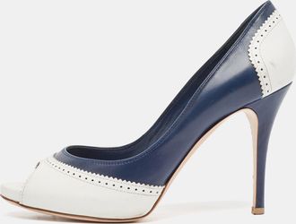 Gianvito Rossi White/blue Leather Peep Toe Pumps