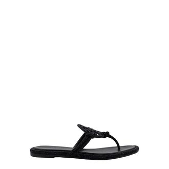 Tory Burch Tory Burch, Flip Flops, female, Black, Size: 6 US Black Strass Sandals with Leather Sole
