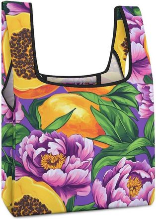 Generic Flowers Papaya Fruit Shopping Bag Reusable Grocery Tote Bag Foldable Handbag for Travel Picnic
