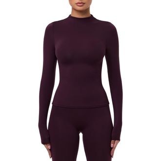 Naked Wardrobe Mock Neck Top in Dark Plum at Nordstrom, Size X-Large