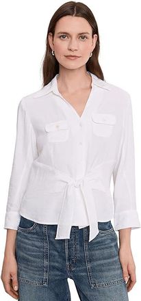 Nic+Zoe Iconic Tie Front Shirt Womens Clothing Paper White : LG, Nylon/Viscose