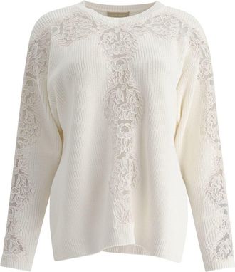 Elie Saab Knit Top With Lace Inserts