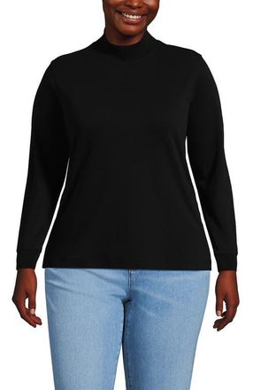 Lands End Plus Size Relaxed Cotton Long Sleeve Mock Turtleneck in Black at Nordstrom, Size 3X