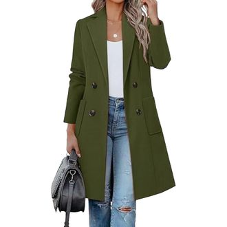 Generic Trench Coat Women Petite Women Winter Wool Blend Camel Mid-Long Coat Notch Double-Breasted Lapel Jacket Outwear
