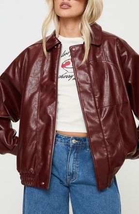Princess Polly Devija Oversize Faux Leather Jacket in Burgundy at Nordstrom Rack, Size 10