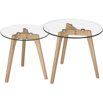 Rendez-Vous D&eacute;co Rendez-vous D&eacute;co - Mesas de centro redondas de cristal y madera de caucho (juego de 2) - V&eacute;nus