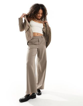 Object tailored wide leg pants in taupe - part of a set-Brown