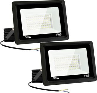 OEM 2 Focos Led De 50 W, 5000 L&uacute;menes, Focos Led Exteriores Superbrillantes, Ip66 Resistentes Al Agua, Luz Blanca Fr&iacute;a De 6500 K Para Garaje, Jard&iacute;n, Terr