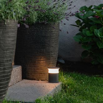 QAZQA Qazqa Moderno L&aacute;mpara De Exterior Moderna Gris Oscuro 12 Cm Con Led - Bar Aluminio Redonda Incluye Led Max. 1 X 10 Watt