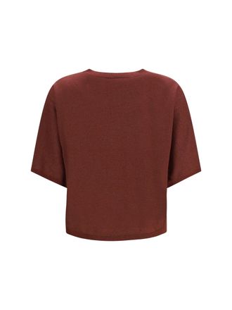 Brunello Cucinelli Womens Short-Sleeve Cashmere And Silk Sweater Red Bean