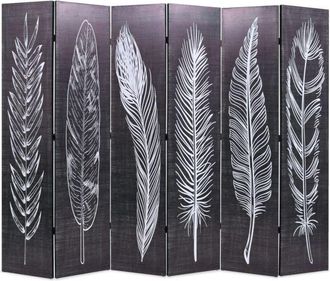 vidaXL Folding Room Divider 228x170 cm Feathers Black and White vidaXL