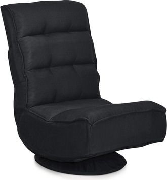 Costway Costway - Silla De Suelo Con Respaldo Ajustable En 5 Posiciones Silla De Relax Meditaci&oacute;n Con Base Giratorio 360 &deg; Para Hogar Tv Negro